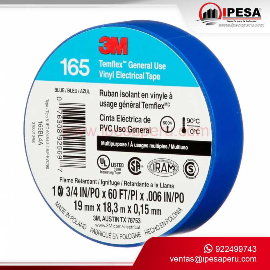 CINTA AISLANTE 3M 165 COLOR AZUL (1700)