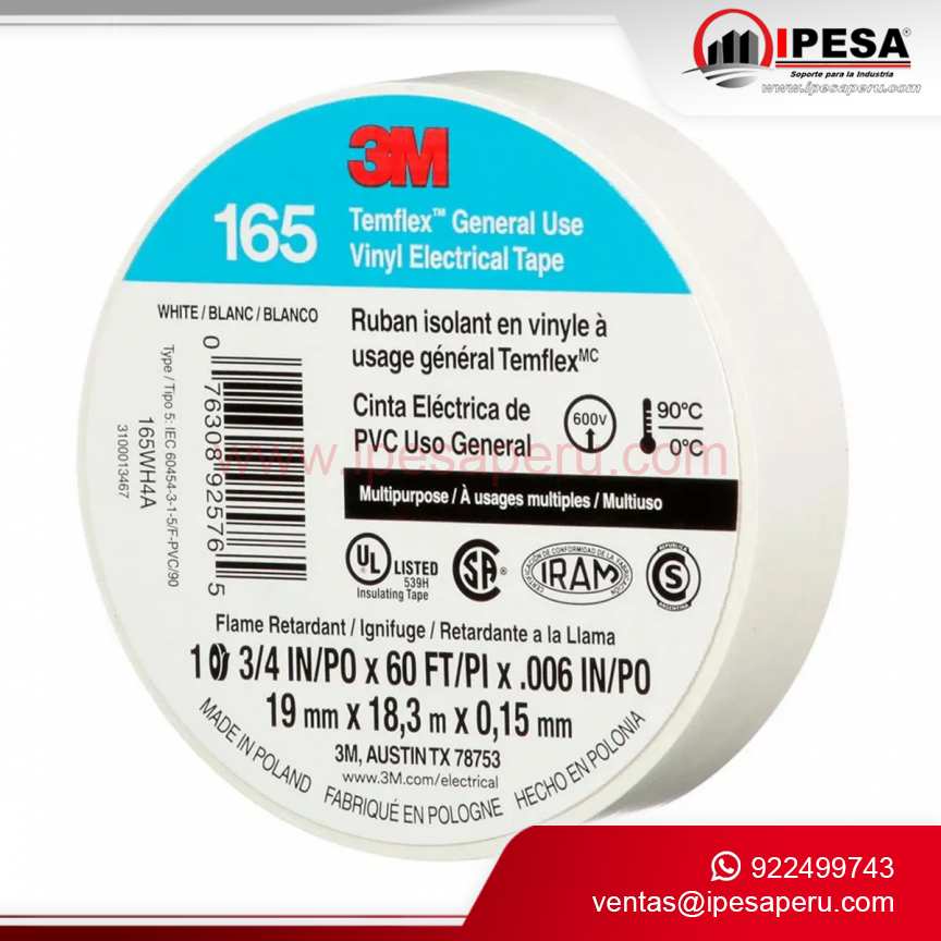 CINTA AISLANTE 3M 165 COLOR BLANCO (1700)