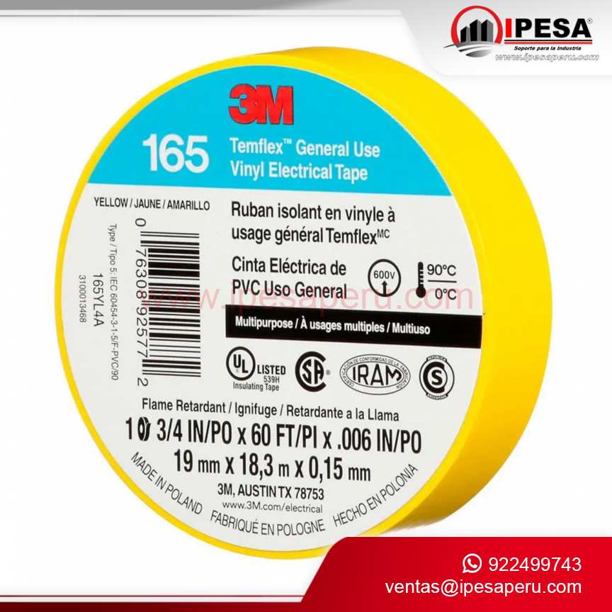 CINTA AISLANTE 3M 165 COLOR AMARILLO (1700)