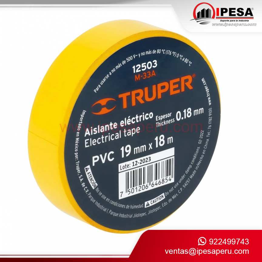 CINTA AISLANTE COLOR AMARILLO 3/4´´ X 20MTS