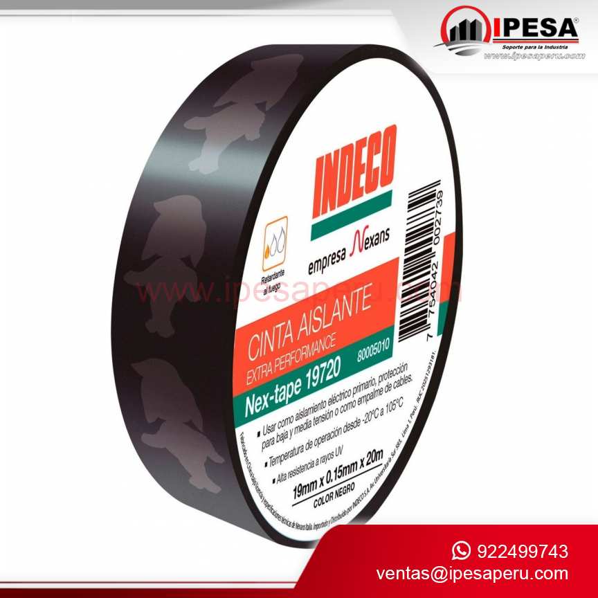 CINTA AISLANTE DE PVC INDECO COLOR NEGRO 19MMx0.15MMx20MTR